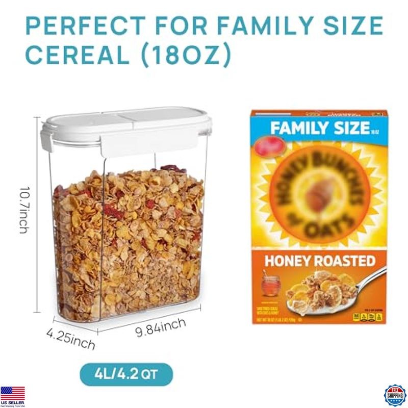 3 PCS Airtight Cereal Storage Containers, 135.2oz Plastic Dispenser with Lids