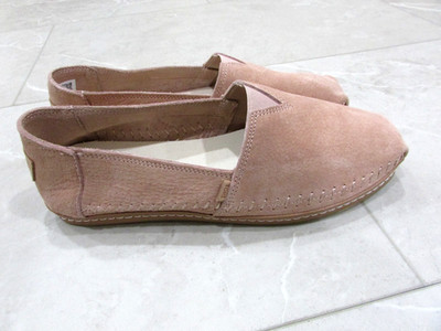 TOMS Alpargata Shoes Size 9.5 Slip On Flats Pale Pink Suede Leather NEW