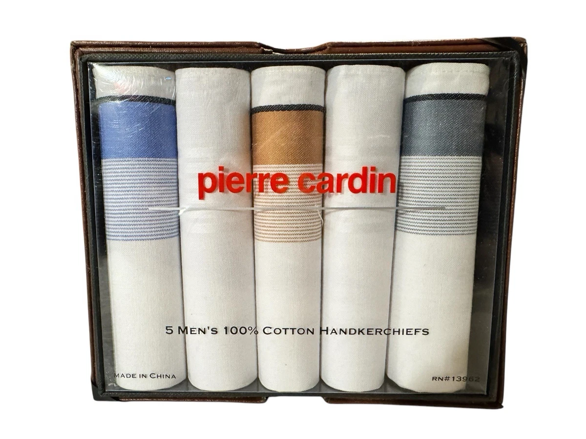 Vintage Brand New Pierre Cardin 100% Cotton Handkerchiefs 5 Hankies