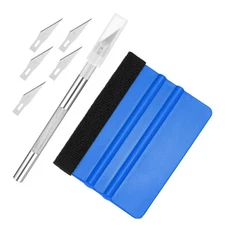 1set Vinyl Squeegee Felt Edge Fabric Scraper with Craft Knife, Dark Blue