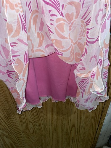 Vintage Megan Matthews butterfly sleeve pink floaty lined floral Drop Waist Sz14 - Picture 7 of 10