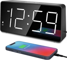 Peakeep Digital Alarm Clock for Bedroom Bedside, Loud Large, White 