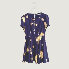 Kimchi Blue Urban Outfitters Navy Floral Mini Dress Back Puff Sleeve Size 2