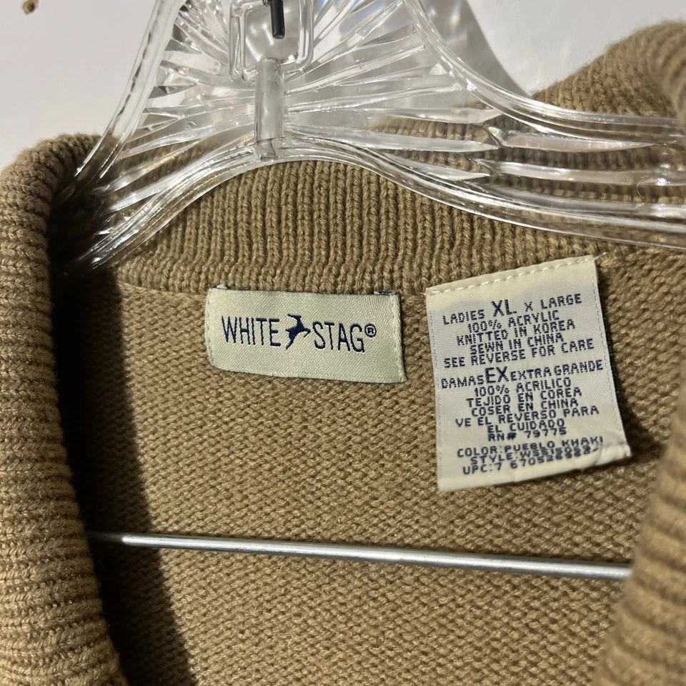 Camisa feminina manga longa vintage anos 90 malha acrílica veado branco bronzeado botão GG - Imagem 4 de 4