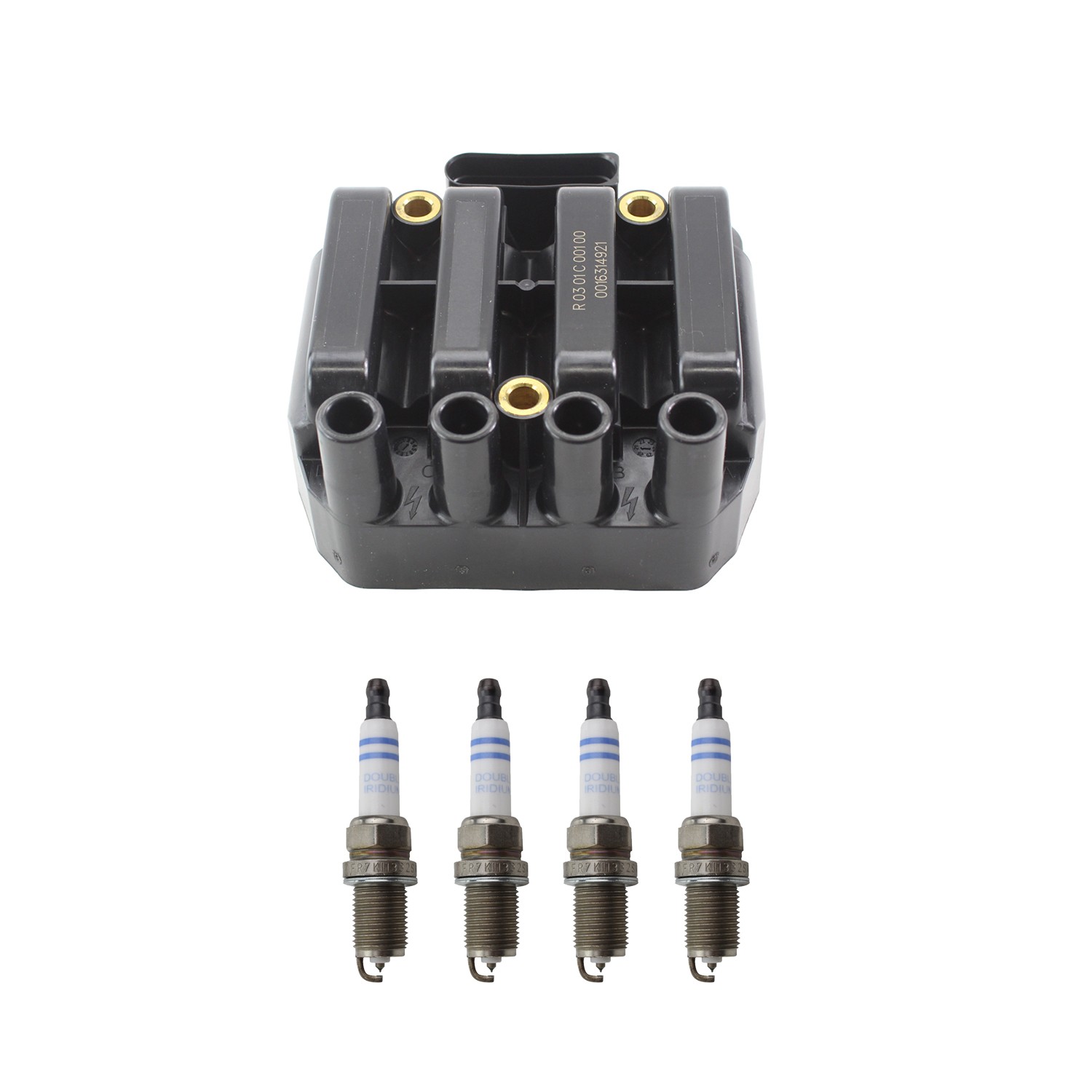 Bosch Ignition Coil and Spark Plug Kit for Volkswagen Golf 01 2.0L 4Cyl