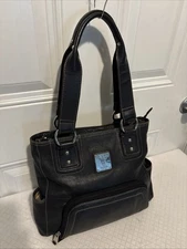 Tignanello Genuine Leather Shoulder Bag Black Purse Double Strap Pebble 14”x10”