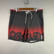 Oakley Board Shorts Mens 36 Black Red Swim Trunks Spell Out Logo Performance Fit
