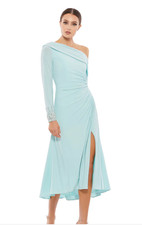 Ieena For Mac Duggal Foldover Long Sleeve Jeweled Midi Dress-Size 4 (FLK#138 B)