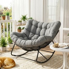 Rattan Rocking Chair Oversized Wicker Outdoor Egg Chair Metal Frame Lounger Chai