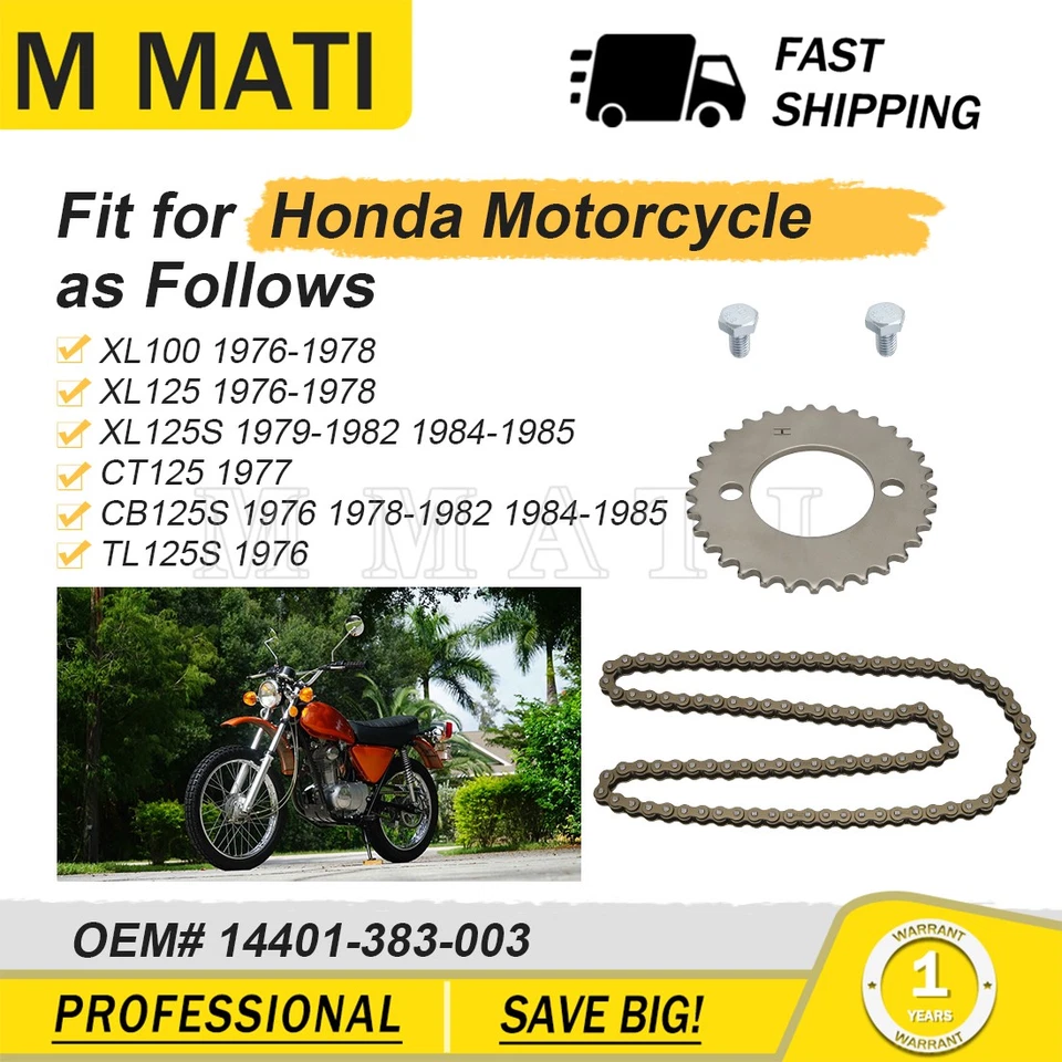 Cadena de leva de distribución con piñón 32T perno para Honda XL100 XL125 1976-1978 CT125 1977 Foto 2 de 4