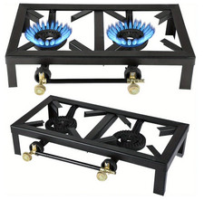 Camping Stove Double Burner Cast Iron Propane Gas LPG Stove BBQ Cooker UK