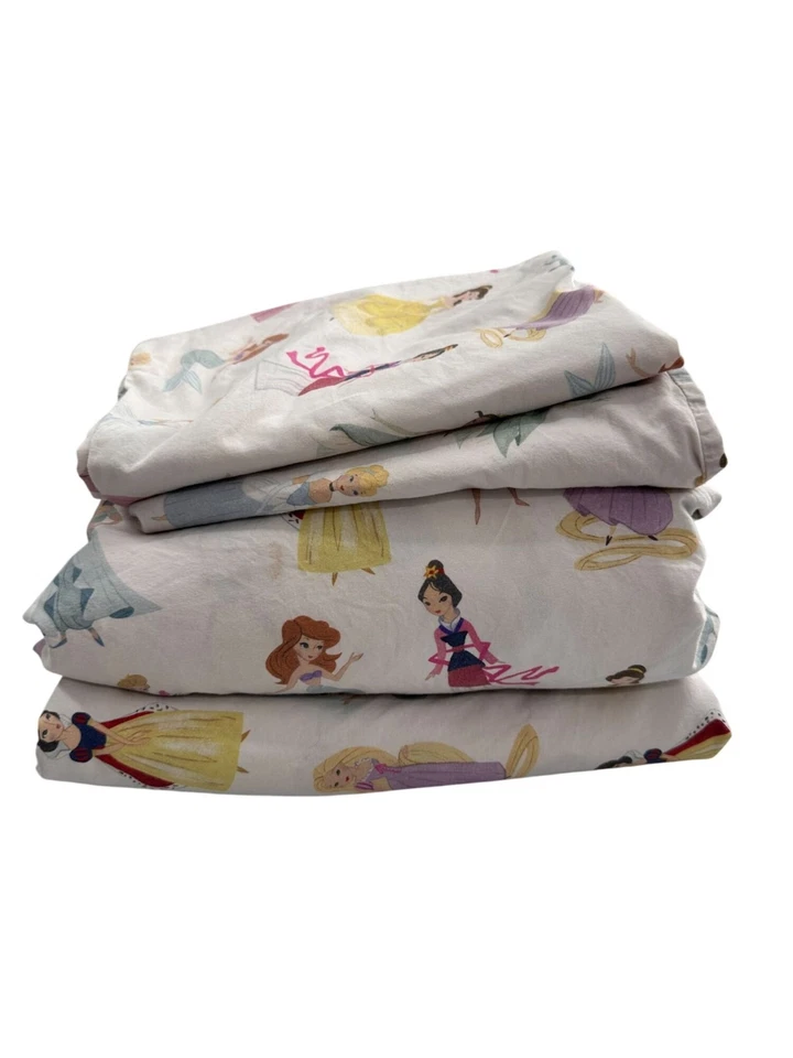 Conjunto de lençóis de algodão orgânico infantil Disney Princess Pottery Barn tamanho completo quarto de menina - Imagem 2 de 4