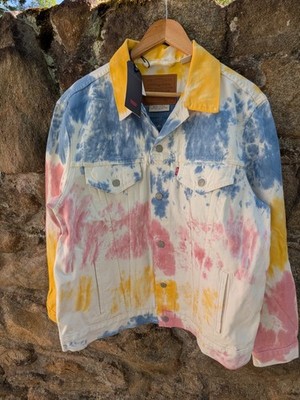 Levi s Tie Dye Denim Trucker Jacket Size L Multicolor Pastel Premium NWT Rare