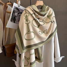 Vintage Chains Pattern Long Scarf Women Imitate Cashmere Pashmina Shawl 185x65cm