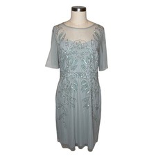 ADRIANNA PAPELL STUDIO Green Blue Beaded Mesh Sheath Dress Women's Size 14 NWT