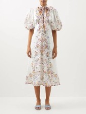 Zimmermann Prima Midi Day Dress Sz 1 Puff Sleeve Floral Linen
