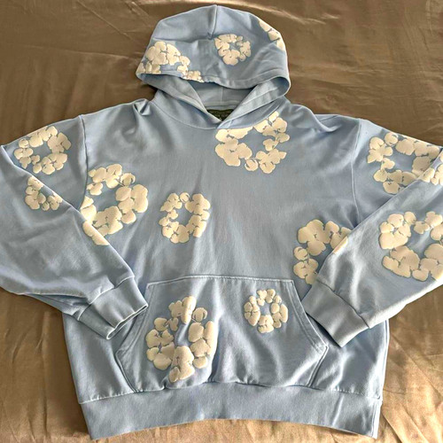 DENIM TEARS Cotton Wreath Fleece Pullover Hoodie Powder Blue Men’s/Unisex Large