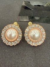 Rhinestone/Pearl Clip On Earrings for Women Non Pierced Earrings Rose Gold Tone