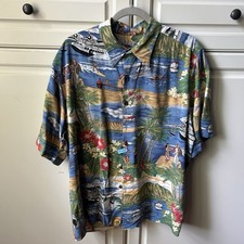 Vtg Reyn Spooner Hawaiian Traditional Shirt Inter Island Airways Surfing Lei XL