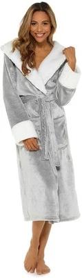 GM APPAREL Ladies Fluffy Hooded Dressing Gown Plush Soft Women's Warm Cosy Bathrobe