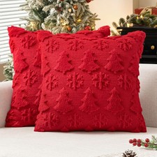 Christmas Throw Pillow Covers 18x18 Set of 2 Christmas Decorations Red Soft P...