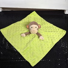 Okie Dokie Monkey Lovey Security Blanket Green Minky Dots Satin Back 14" Rattles