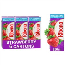Ribena Strawberry No Added Sugar Cartons - Multipack 6x 250ml | Real Fruit |... 