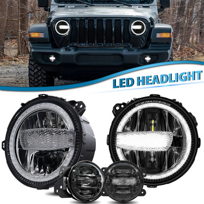 9'' Inch LED Headlights 4'' Fog light For Jeep Wrangler Sahara Gladiator 2018-2025