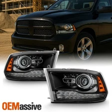 Fit 13-18 Ram 1500 2500 3500 Original Black LED Projector Headlights Replacement