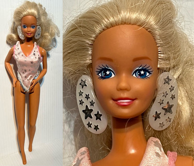 1988 SUPERSTAR BARBIE DOLL 1604 Star Eyes White Earrings Pink Top 11.5 
