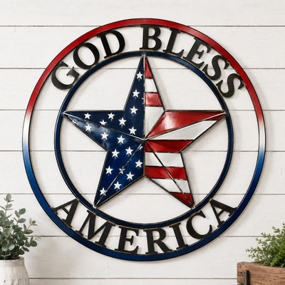 God Bless America Metal Wall Art, Patriotic Star Wall Decor