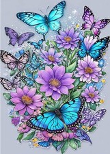 Stamped Cross Stitch Kit, 11 Count Butterfly Design, Easy DIY Craft, Purple