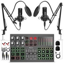Podcast Equipment Bundle for 2, All-Metal Audio Interface DJ Mixer with Podca...