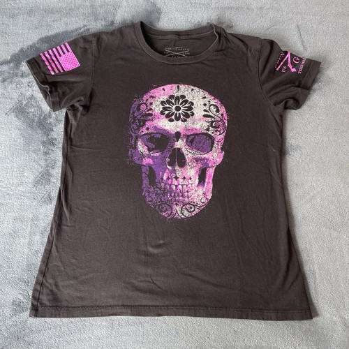Grunt Style Skull Women’s Short Sleeve Black Logo T-Shirt Large