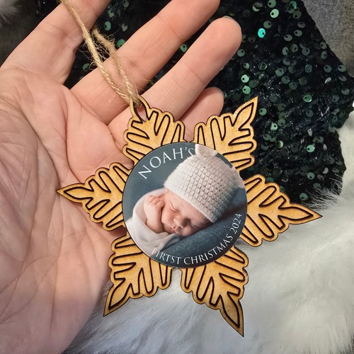 Personalisierte Foto Christbaumkugel Holz Baumschmuck Familie Andenken Geschenk - Bild 2 von 3