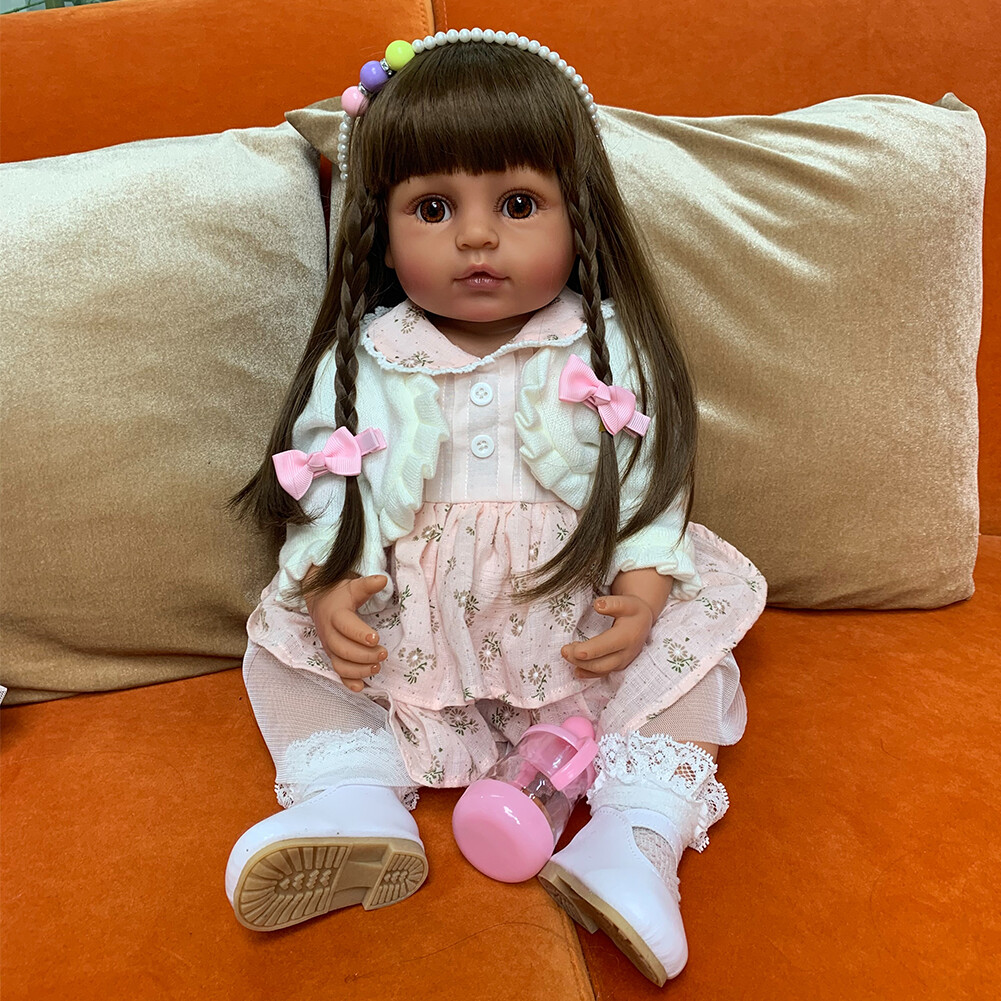 22 Inch Realistic Dark Skin Silicone Reborn Baby Girl Doll Full Body-image