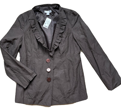 Christopher & Banks Woman s M Light Jacket Lined Ruffle Button Brown