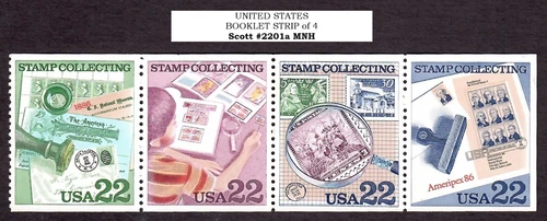 1986 US Booklet Pane of 4 Scott #2201a 22¢ US-Sweden Stamp Collecting MNH NO TAB