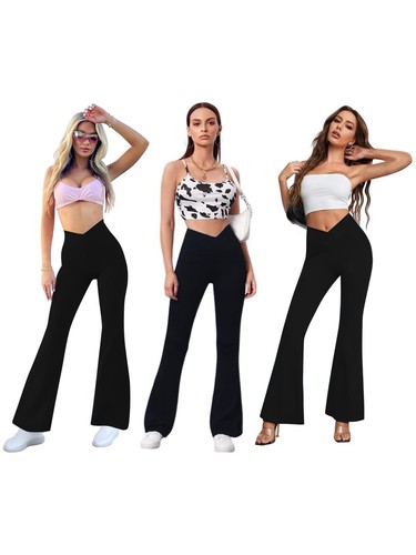 Womens Flare Yoga Pants Crossover Flare Leggings Workout Casual Bootcut Trousers - Picture 8 of 12