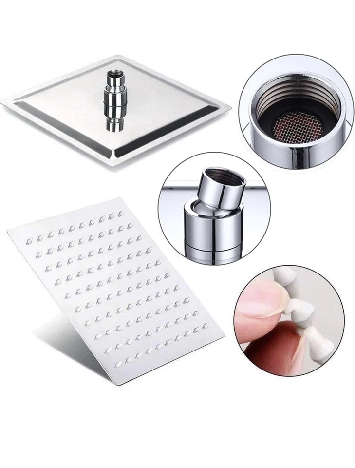 Cabezal de ducha de lluvia de 10 pulgadas pulverizador superior de lluvia cuadrado ultra delgado de acero inoxidable Foto 2 de 4