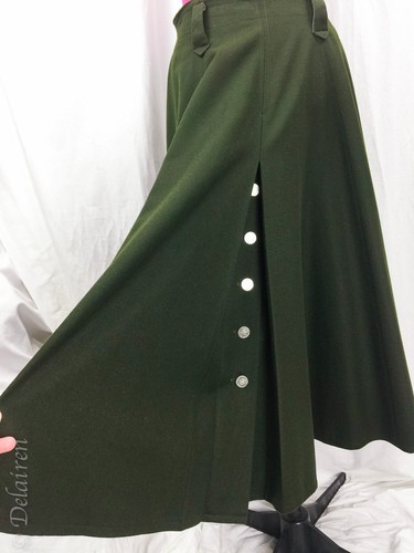 Schneider Austria Green Wool Period FULL A-Line Skirt W/ Florin Coin Buttons