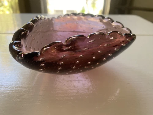 Vintage Murano Purple Controlled Bubble Glass Bowl