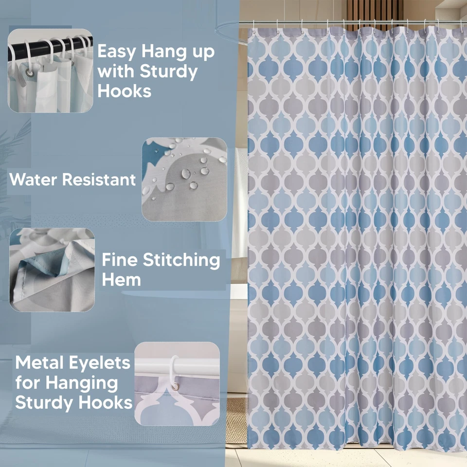 Shower Curtain Mould Proof Mildew Resistant Bathroom Polyester Fabric Curtain - Image 2 of 4