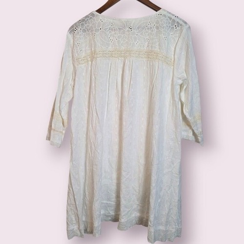 Pol Women Lagenlook Gorgeous Flower Embroidery Button Oversized White Small - Bild 2 von 15
