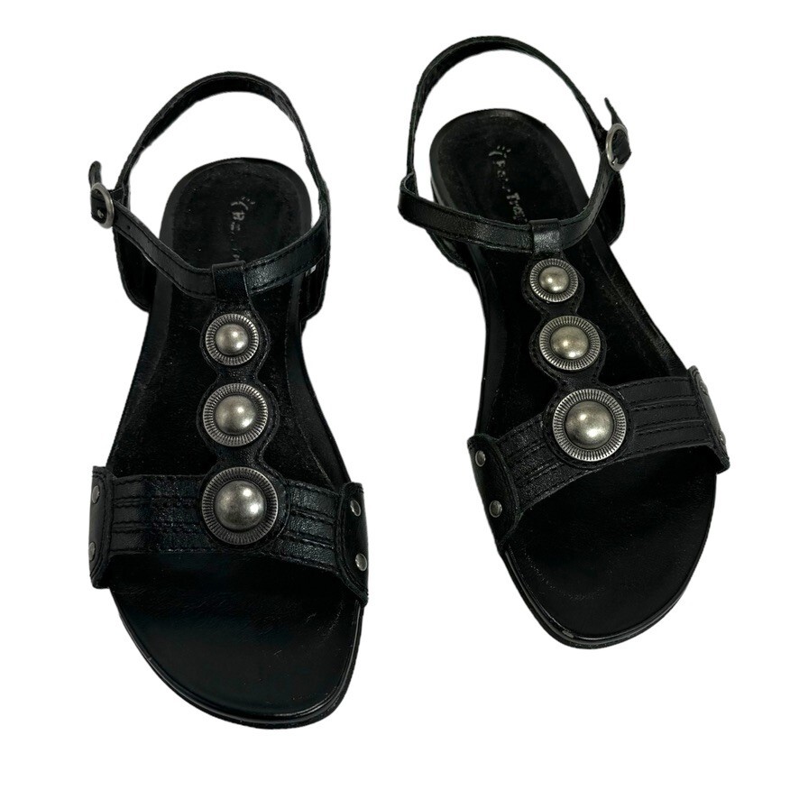 BareTraps Women's Wedge Sandals 8M Leather Medallion Strappy Slingback