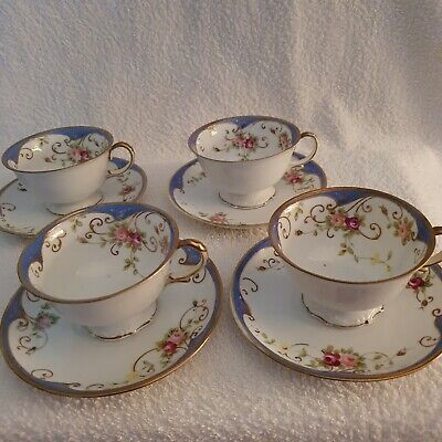 Buy FOUR LOVELY HAND PAINTED AND GILDED NORITAKE CUPS AND SAUCERS.
