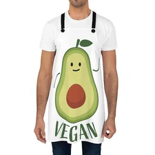 Vegan Chef Poly Twill Apron White Black Straps 100% Polyester