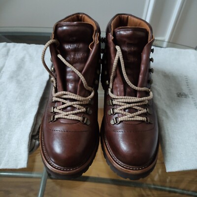Brunello Cucinelli Leather Lace Ankle Combat Boots Brown Men 41/9