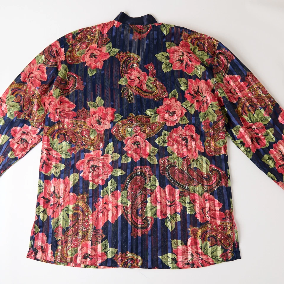 Vtg Victoria’s Secret Gold Label Night Shirt Sz S 90s Navy Paisley Floral Button - Image 2 of 4