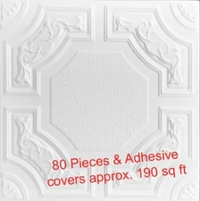 Ceiling Tiles, Glue Up, 20" x 20", QATAR White, 80 PIECES & 6 Tubes ADHESIVE